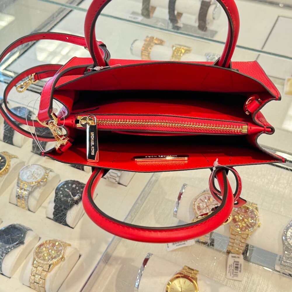 Michael Kors Mercer Medium Satchel Shoulder Crossbody Bag Bright Red - Picture 8 of 13